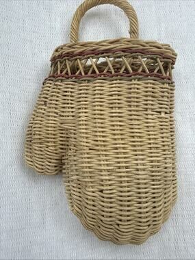 Vintage Unique BASKET HAND Glove Mitten Woven Wicker